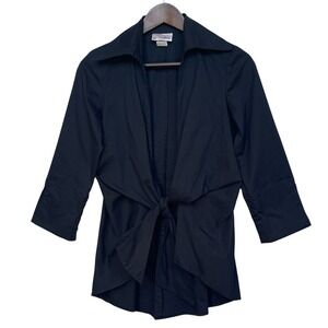 3 Sisters Womens Black Front Tie Collared 3/4 Sleeve Wrap Top 3S539 Small USA